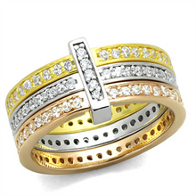 LOS811 - 925 Sterling Silver Ring Rhodium + Gold + Rose Gold Women AAA Grade CZ Clear