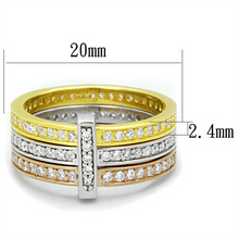LOS811 - 925 Sterling Silver Ring Rhodium + Gold + Rose Gold Women AAA Grade CZ Clear