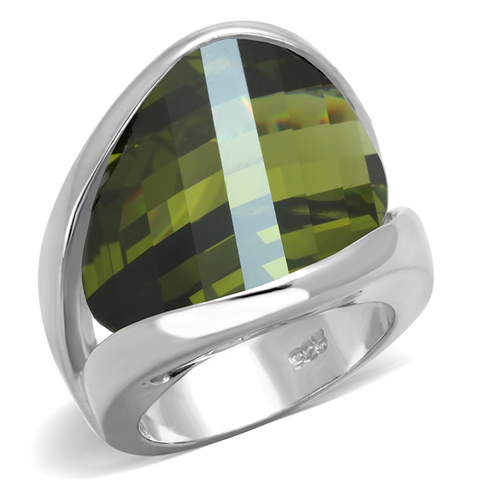 LOS829 - 925 Sterling Silver Ring Rhodium Women AAA Grade CZ Olivine color