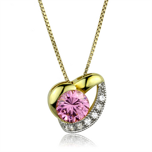 LOS868 - Gold+Rhodium 925 Sterling Silver Necklace with AAA Grade CZ  in Rose