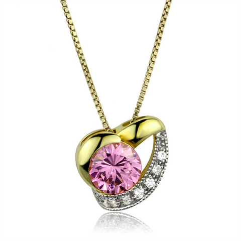 LOS868 - Gold+Rhodium 925 Sterling Silver Necklace with AAA Grade CZ  in Rose