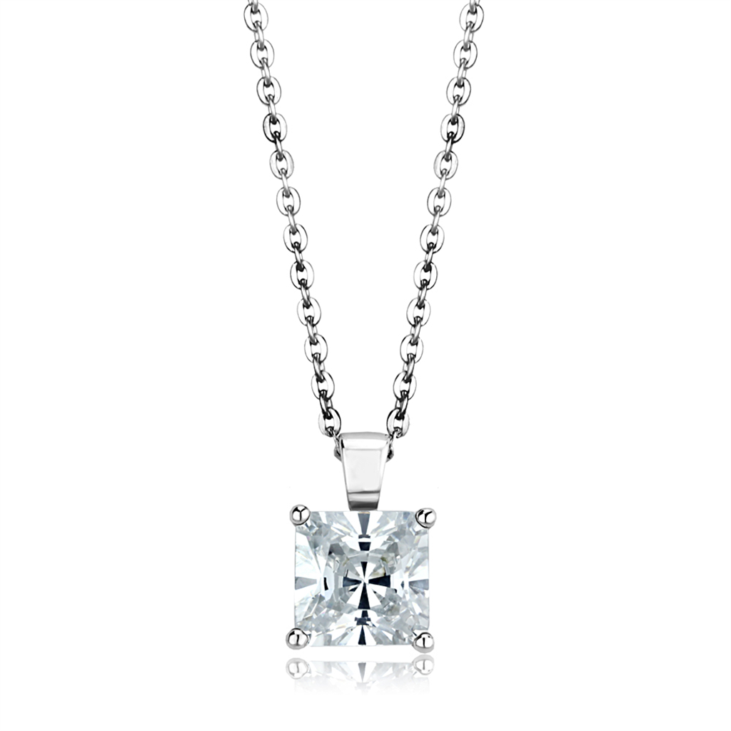 LOS895 - 925 Sterling Silver Chain Pendant Rhodium Women AAA Grade CZ Clear