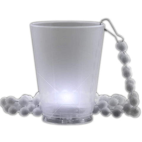 Light Up White Shot Glass on White Beaded Necklaces
