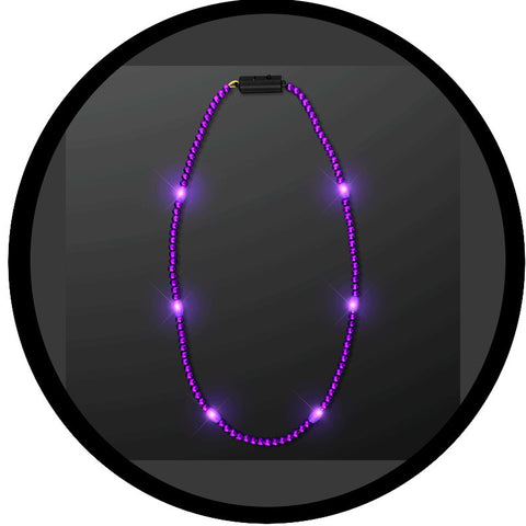 LED Necklace with Purple Metallic Beads for Mardi Gras