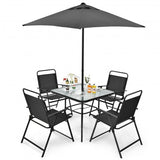 6 Pieces Patio Dining Set with Umbrella-Gray