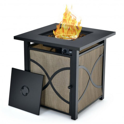 25 Inch 40000 BTU Propane Fire Pit Table with Lid and Fire Glass