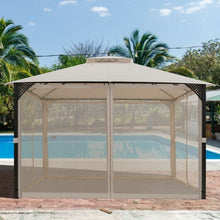 12 x 10 Feet Outdoor Double Top Patio Gazebo with Netting-Brown