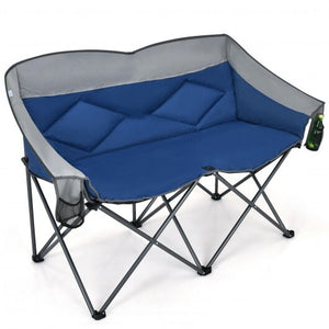 Folding Camping Chair with Bags and Padded Backrest-Gray