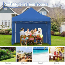 10 x 10 Feet Pop-up Gazebo with 5 Removable Zippered Sidewalls and Extended Awning-Blue