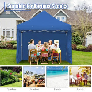 10 x 10 Feet Pop-up Gazebo with 5 Removable Zippered Sidewalls and Extended Awning-Blue