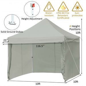 10 x 10 Feet Pop-up Gazebo with 5 Removable Zippered Sidewalls and Extended Awning-Blue