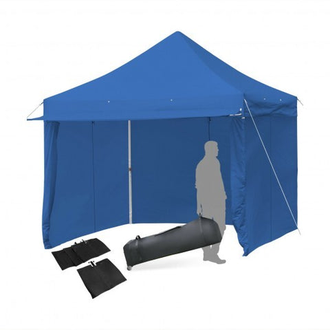 10 x 10 Feet Pop up Gazebo with 4 Height and Adjust Folding Awning-Blue