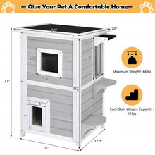 2-Story Wooden Cat House with Escape Door Rainproof