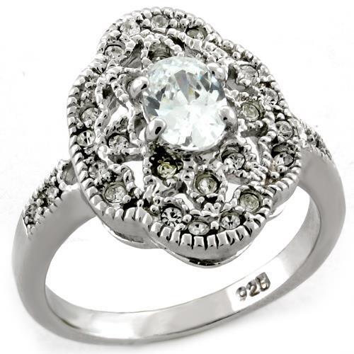 S03818 - 925 Sterling Silver Ring Rhodium Women AAA Grade CZ Clear
