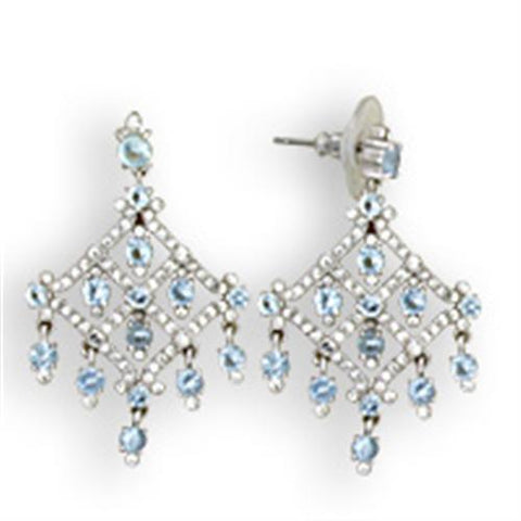 S35801 - 925 Sterling Silver Earrings Rhodium Women Top Grade Crystal Sea Blue