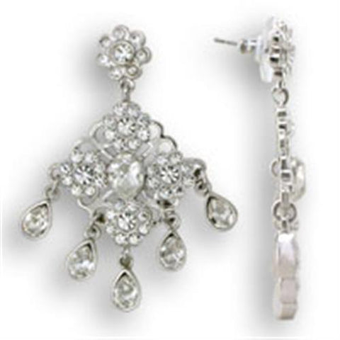 S37110 - 925 Sterling Silver Earrings Rhodium Women Top Grade Crystal Clear