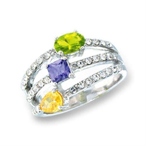 S43304 - 925 Sterling Silver Ring Rhodium Women AAA Grade CZ Multi Color