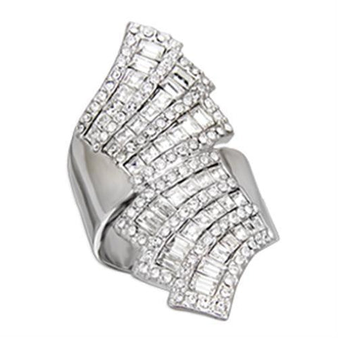 S54918 - 925 Sterling Silver Ring Rhodium Women Top Grade Crystal Clear