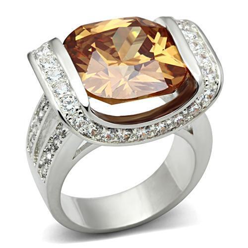 SS006 - 925 Sterling Silver Ring Silver Women AAA Grade CZ Champagne