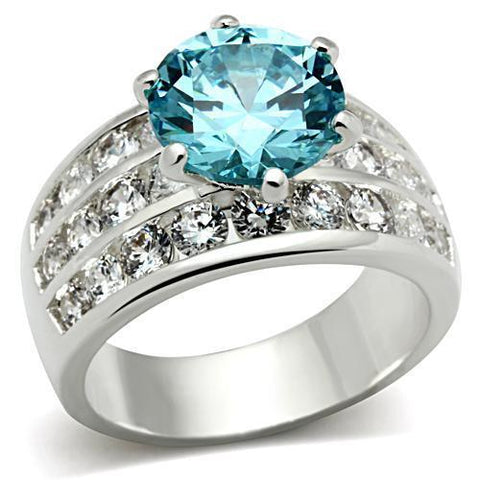 SS010 - 925 Sterling Silver Ring Silver Women AAA Grade CZ Sea Blue