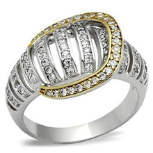 SS015 - 925 Sterling Silver Ring Gold+Rhodium Women AAA Grade CZ Clear