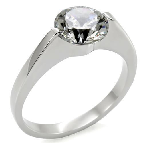 TK012 - Stainless Steel Ring High polished (no plating) Women AAA Grade CZ Clear
