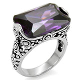 TK015 - Stainless Steel Ring High polished (no plating) Women AAA Grade CZ Amethyst