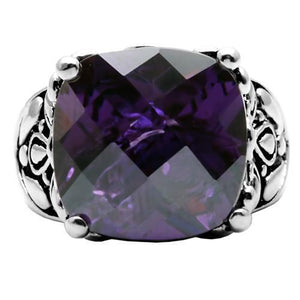 TK016 - Stainless Steel Ring High polished (no plating) Women AAA Grade CZ Amethyst