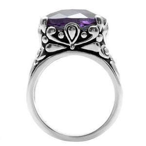 TK016 - Stainless Steel Ring High polished (no plating) Women AAA Grade CZ Amethyst