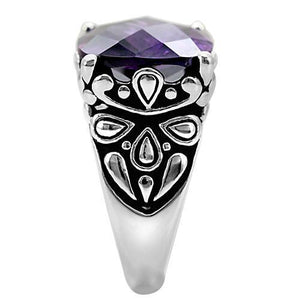 TK016 - Stainless Steel Ring High polished (no plating) Women AAA Grade CZ Amethyst