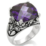 TK016 - Stainless Steel Ring High polished (no plating) Women AAA Grade CZ Amethyst