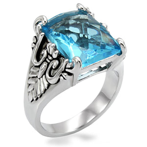 TK021 - Stainless Steel Ring High polished (no plating) Women Synthetic Sea Blue