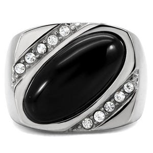 TK02214 - Stainless Steel Ring High polished (no plating) Men Semi-Precious Jet