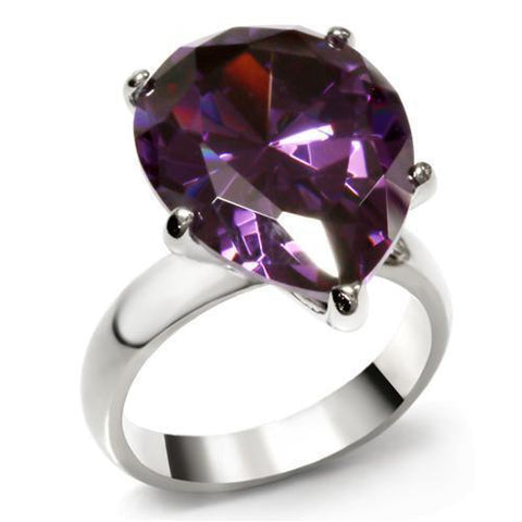 TK045 - Stainless Steel Ring High polished (no plating) Women AAA Grade CZ Amethyst