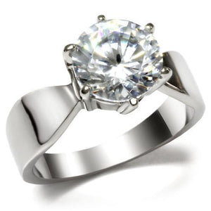 TK046 - Stainless Steel Ring High polished (no plating) Women AAA Grade CZ Clear