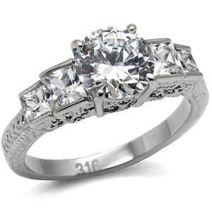 TK057 - Stainless Steel Ring High polished (no plating) Women AAA Grade CZ Clear