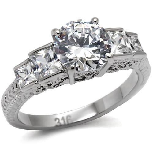 TK057 - Stainless Steel Ring High polished (no plating) Women AAA Grade CZ Clear