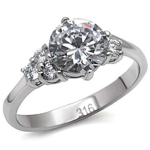 TK062 - Stainless Steel Ring High polished (no plating) Women AAA Grade CZ Clear