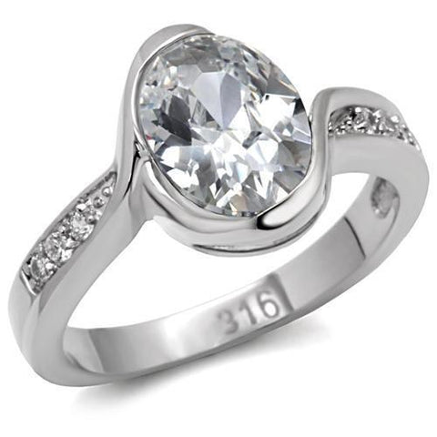 TK064 - Stainless Steel Ring High polished (no plating) Women AAA Grade CZ Clear