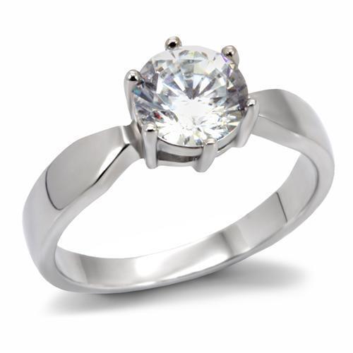 TK071 - Stainless Steel Ring High polished (no plating) Women AAA Grade CZ Clear