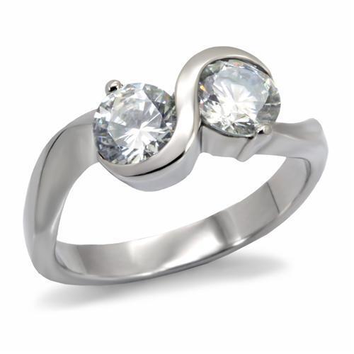 TK072 - Stainless Steel Ring High polished (no plating) Women AAA Grade CZ Clear
