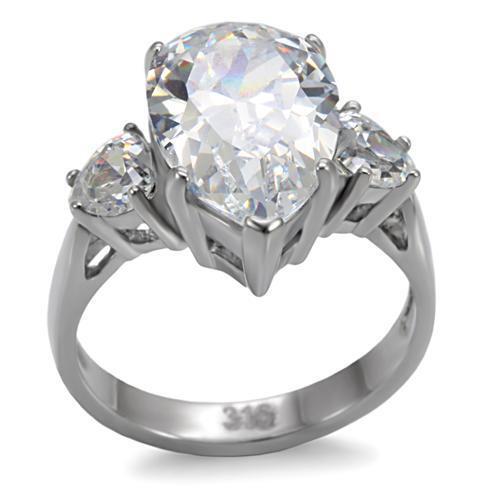 TK076 - Stainless Steel Ring High polished (no plating) Women AAA Grade CZ Clear