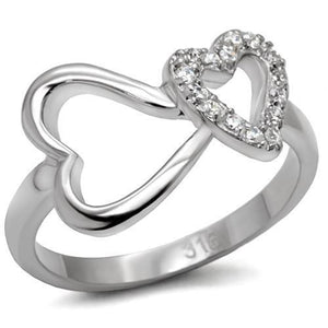 TK077 - Stainless Steel Ring High polished (no plating) Women AAA Grade CZ Clear