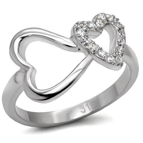 TK077 - Stainless Steel Ring High polished (no plating) Women AAA Grade CZ Clear