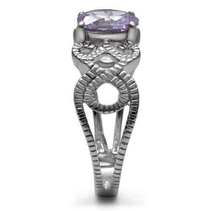 TK079 - Stainless Steel Ring High polished (no plating) Women AAA Grade CZ Light Amethyst