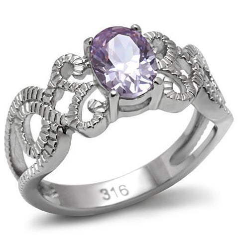 TK079 - Stainless Steel Ring High polished (no plating) Women AAA Grade CZ Light Amethyst