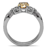 TK080 - Stainless Steel Ring High polished (no plating) Women AAA Grade CZ Champagne