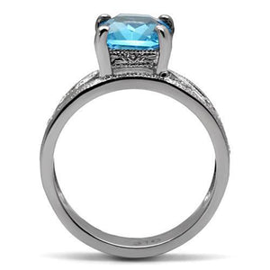 TK081 - Stainless Steel Ring High polished (no plating) Women Synthetic Sea Blue
