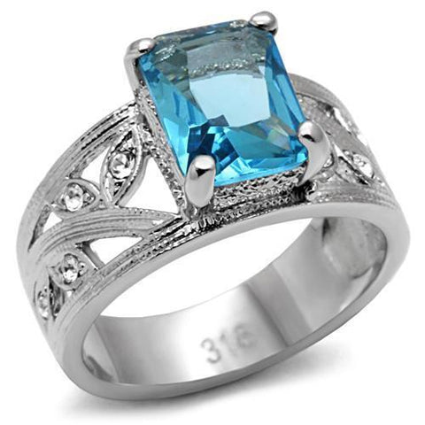 TK081 - Stainless Steel Ring High polished (no plating) Women Synthetic Sea Blue