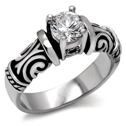 TK082 - Stainless Steel Ring High polished (no plating) Women AAA Grade CZ Clear